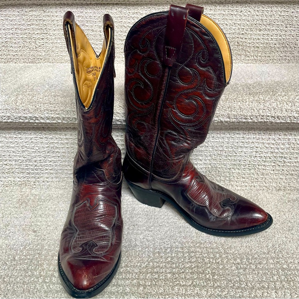 Women’s Leather Eel Skin Warm Brown Heel Cowboy Boots Flawed Western Country